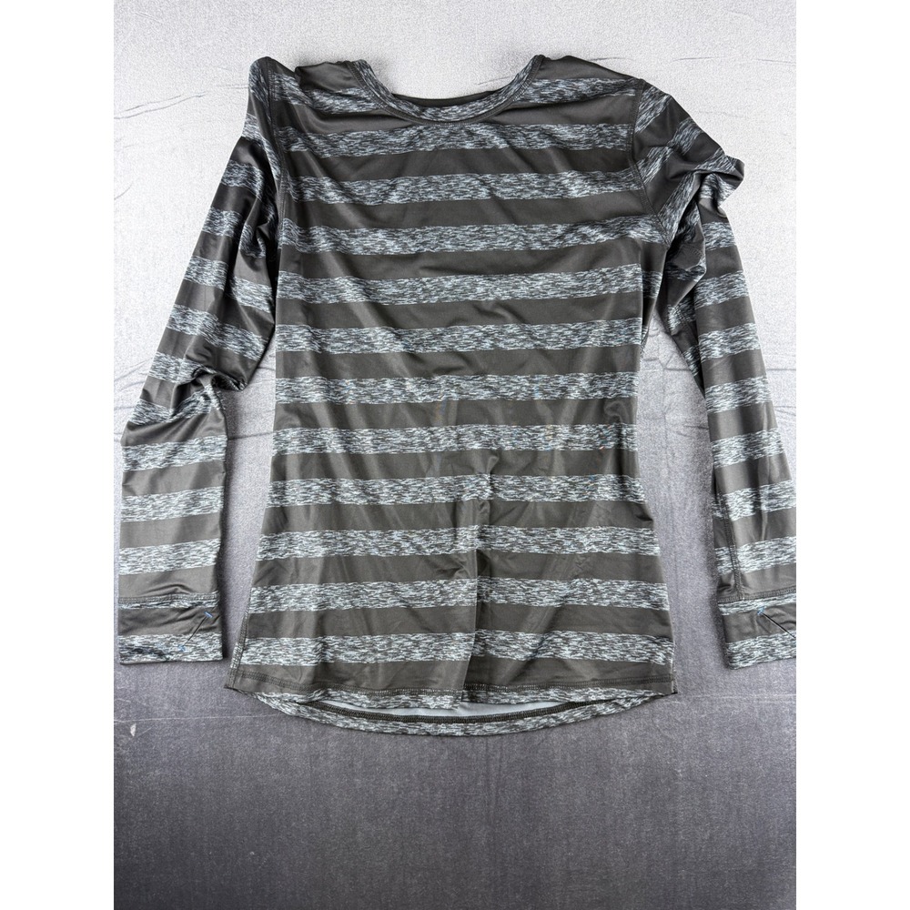 Cuddle Duds Womens Long Sleeve Striped Active Top Black Grey Thumbholes Large
